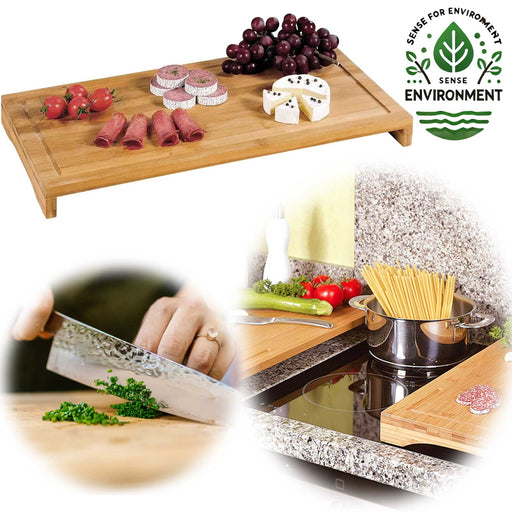 XL Holz Schneidebrett Herdabdeckplatte 54x28cm Bambus Küchenbrett Holzbrett Saftrille