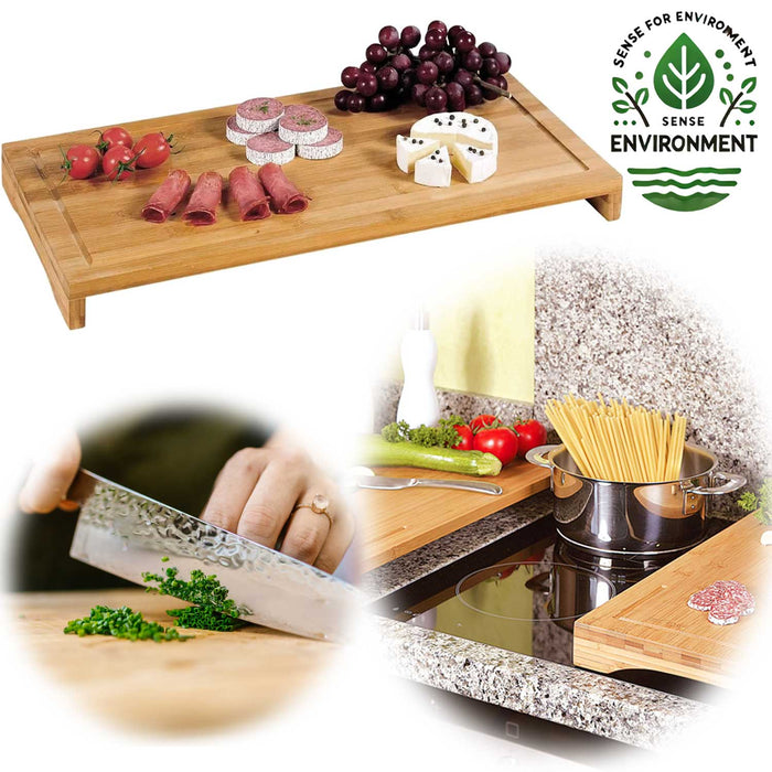 XL Holz Schneidebrett Herdabdeckplatte 54x28cm Bambus Küchenbrett Holzbrett Saftrille