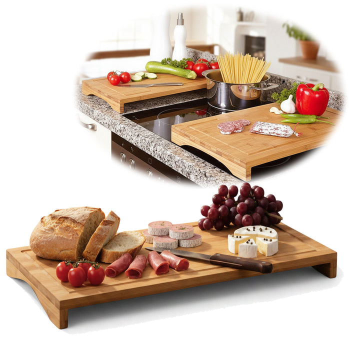 KI-generiertes Bild XL Holz Schneidebrett Herdabdeckplatte 54x28cm Bambus Küchenbrett Holzbrett Saftrille