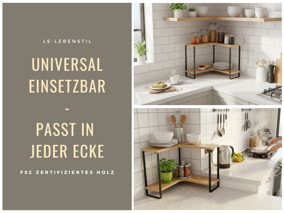 Küchenregal Eckregal Holz 30x30cm stehend 2 Ebenen Aufbewahrungsregal Gewürzregal