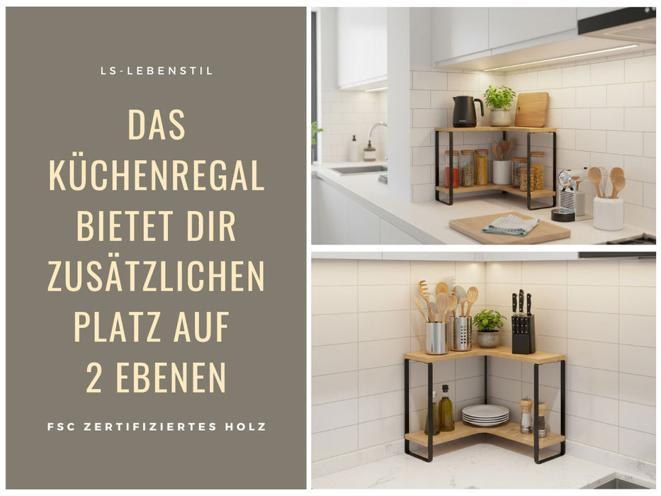 Küchenregal Eckregal Holz 30x30cm stehend 2 Ebenen Aufbewahrungsregal Gewürzregal