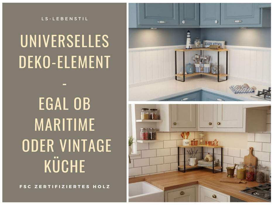 Küchenregal Eckregal Holz 30x30cm stehend 2 Ebenen Aufbewahrungsregal Gewürzregal