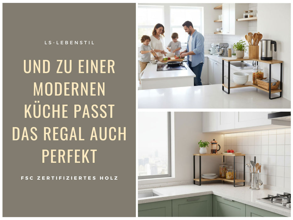 Küchenregal Eckregal Holz 30x30cm stehend 2 Ebenen Aufbewahrungsregal Gewürzregal