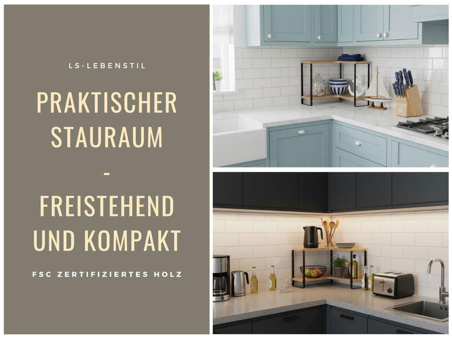 Küchenregal Eckregal Holz 30x30cm stehend 2 Ebenen Aufbewahrungsregal Gewürzregal