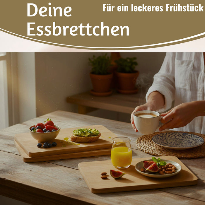 KI-generiertes Bild,3x Holz Frühstücksbrett Essbrettchen 22x14cm Set Bambus Küchenbrett Holzbrett