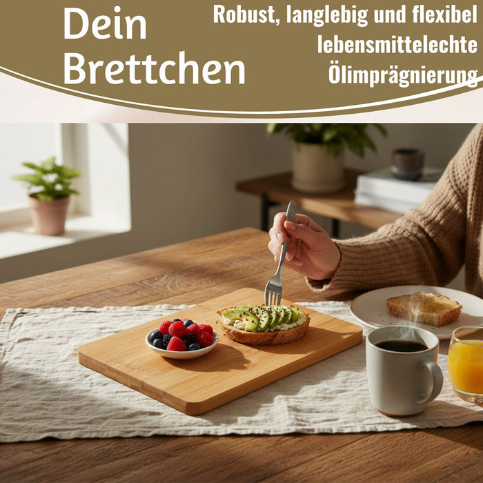 KI-generiertes Bild,3x Holz Frühstücksbrett Essbrettchen 22x14cm Set Bambus Küchenbrett Holzbrett