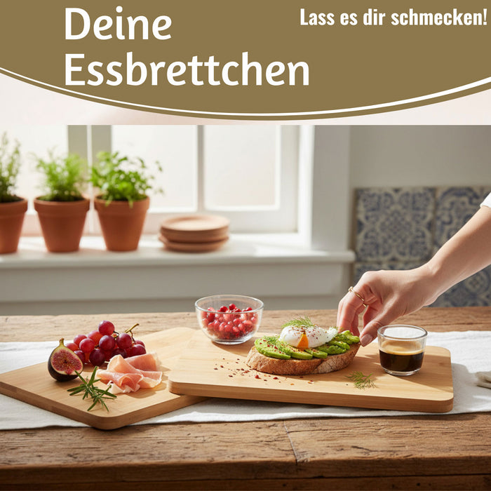 3x Holz Frühstücksbrett Essbrettchen 22x14cm Set Bambus Küchenbrett Holzbrett
