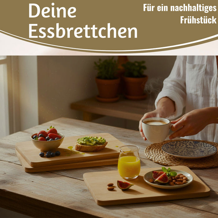 3x Holz Frühstücksbrett Essbrettchen 22x14cm Set Bambus Küchenbrett Holzbrett