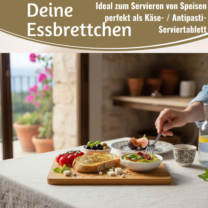 3x Holz Frühstücksbrett Essbrettchen 22x14cm Set Bambus Küchenbrett Holzbrett