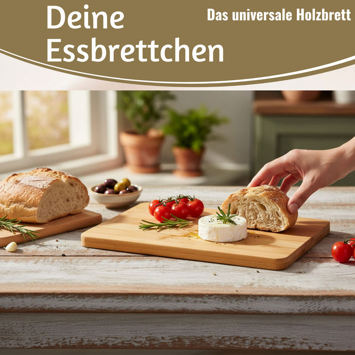3x Holz Frühstücksbrett Essbrettchen 22x14cm Set Bambus Küchenbrett Holzbrett