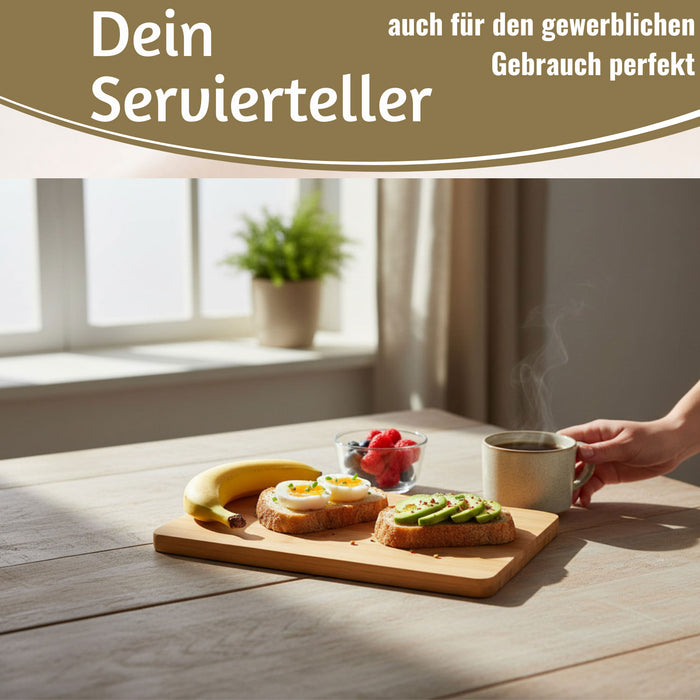 3x Holz Frühstücksbrett Essbrettchen 22x14cm Set Bambus Küchenbrett Holzbrett