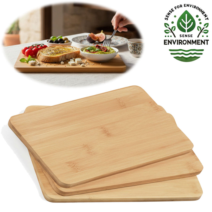3x Holz Frühstücksbrett Essbrettchen 22x14cm Set Bambus Küchenbrett Holzbrett
