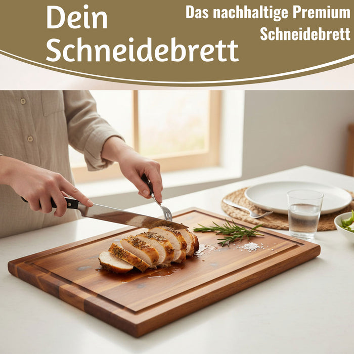 XL Holz Schneidebrett Akazie 40x26x1,5cm Saftrille Küchenbrett Tranchierbrett