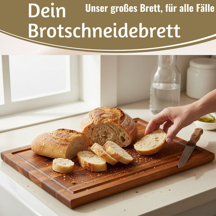 KI-generiertes Bild,XL Holz Schneidebrett Akazie 40x26x1,5cm Saftrille Küchenbrett Tranchierbrett