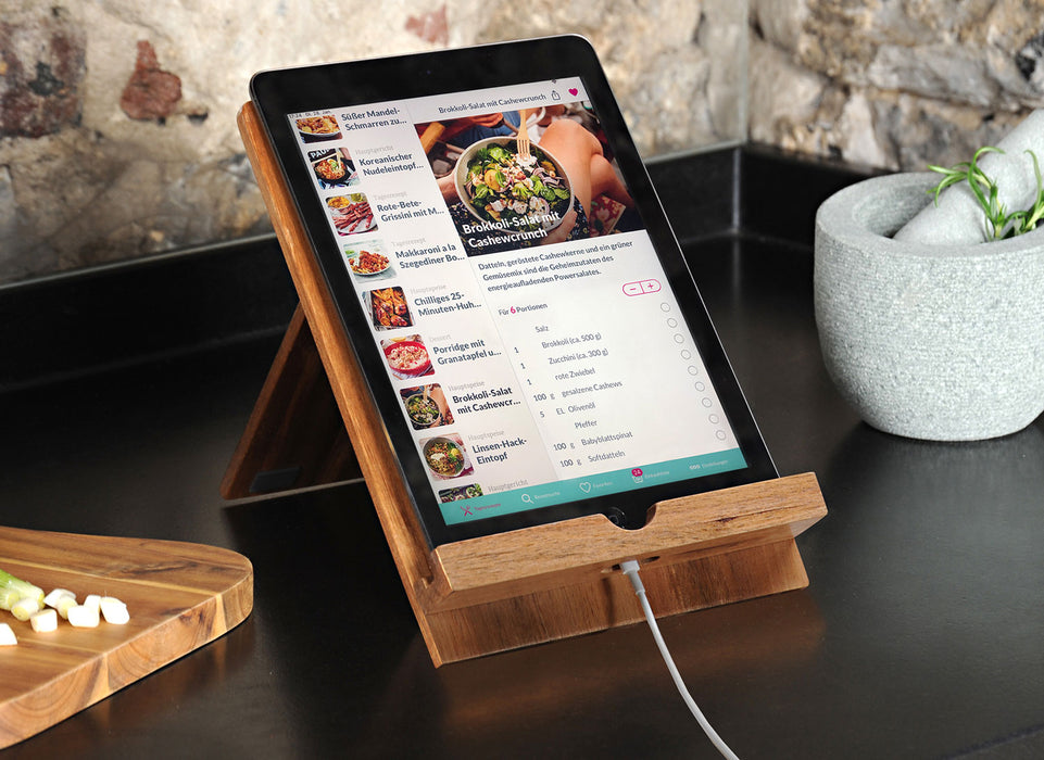 Holz Kochbuchhalter Bambus 23x18cm Braun Tablett-Halterung für iPad´s