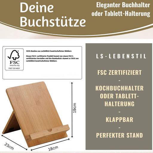 KI-generiertes Bild,Holz Kochbuchhalter Bambus 23x18cm Braun Tablett-Halterung für iPad´s