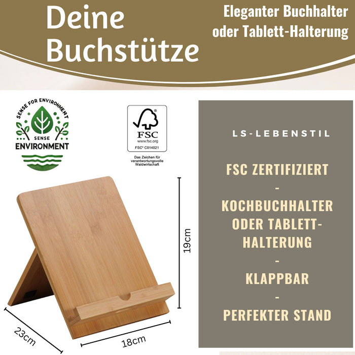 Holz Kochbuchhalter Bambus 23x18cm Braun Tablett-Halterung für iPad´s