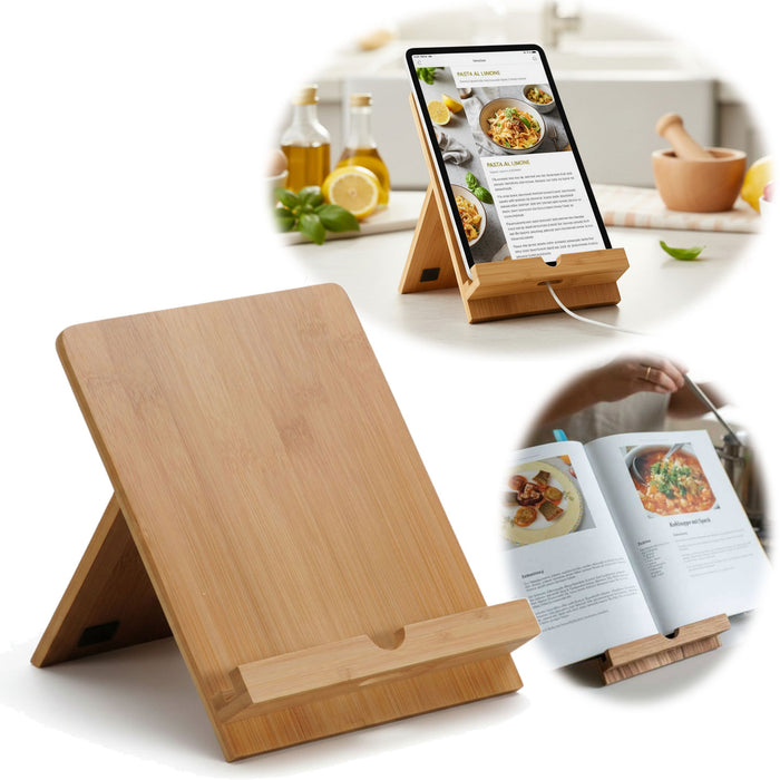 KI-generiertes Bild Holz Kochbuchhalter Bambus 23x18cm Braun Tablett-Halterung für iPad´s