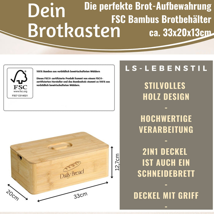 KI-generiertes Bild,Retro Holz Brotkasten Braun 30cm 2in1 mit Deckel Schneidebrett Brotbox