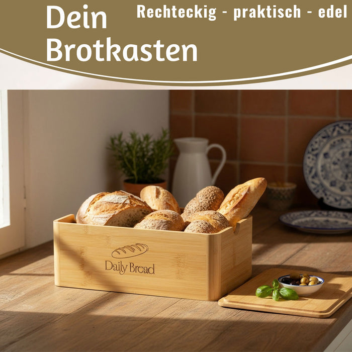 KI-generiertes Bild,Retro Holz Brotkasten Braun 30cm 2in1 mit Deckel Schneidebrett Brotbox