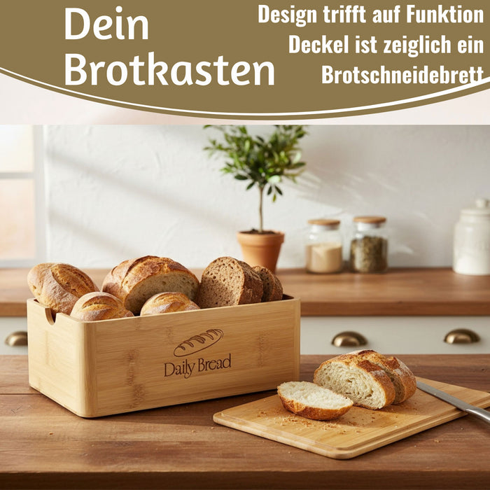 KI-generiertes Bild,Retro Holz Brotkasten Braun 30cm 2in1 mit Deckel Schneidebrett Brotbox