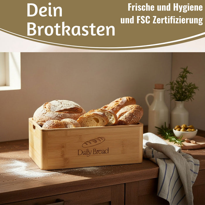 KI-generiertes Bild,Retro Holz Brotkasten Braun 30cm 2in1 mit Deckel Schneidebrett Brotbox