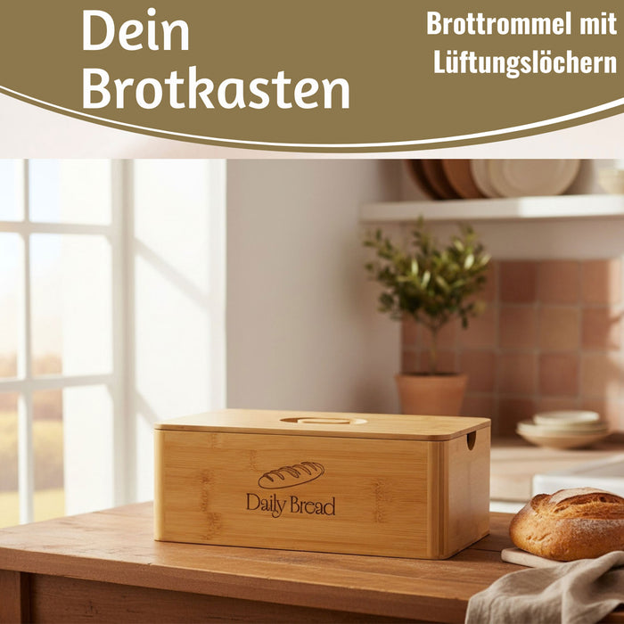 KI-generiertes Bild,Retro Holz Brotkasten Braun 30cm 2in1 mit Deckel Schneidebrett Brotbox