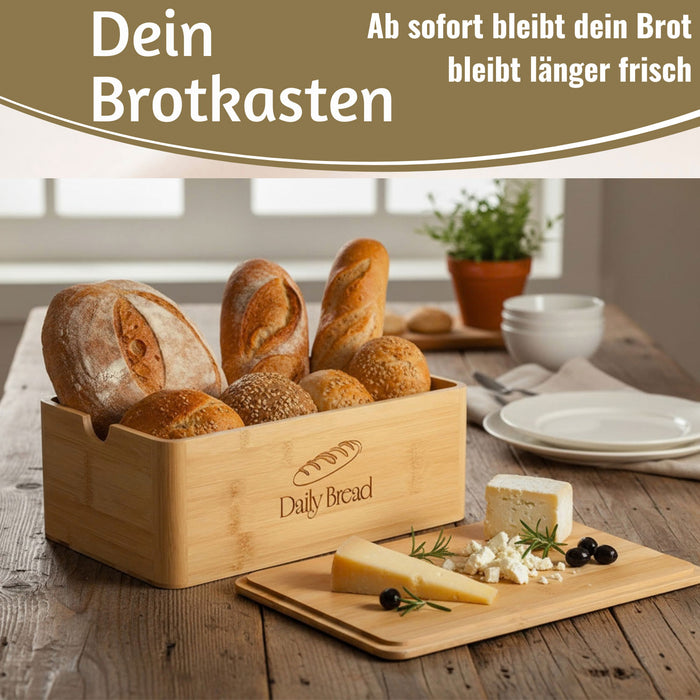 KI-generiertes Bild,Retro Holz Brotkasten Braun 30cm 2in1 mit Deckel Schneidebrett Brotbox
