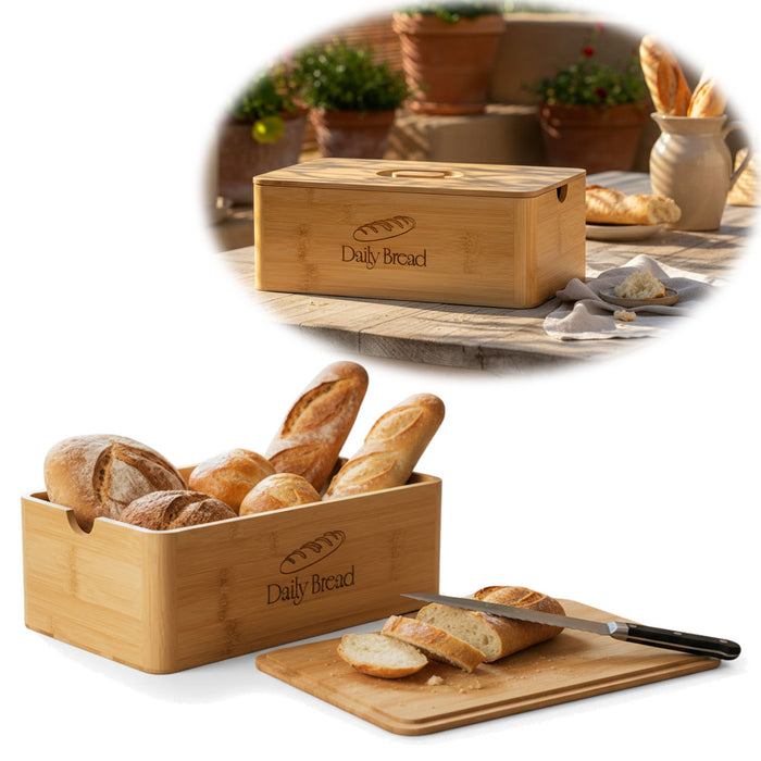 KI-generiertes Bild Retro Holz Brotkasten Braun 30cm 2in1 mit Deckel Schneidebrett Servierbrett Brotbox