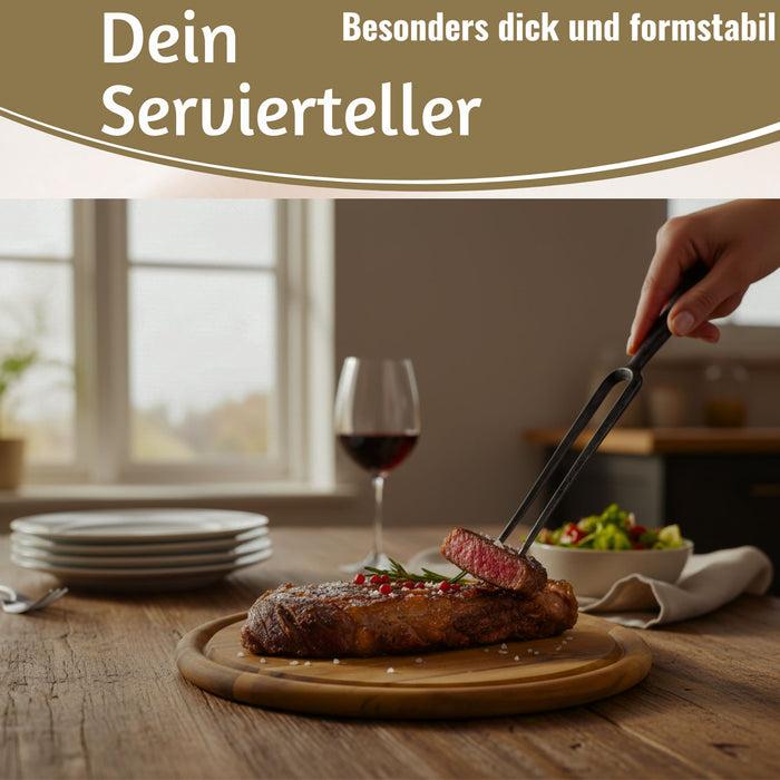 KI-generiertes Bild,XL Holz Fleischteller Servierteller 30cm Akazie Rund Schneidebrett Vesperbrett