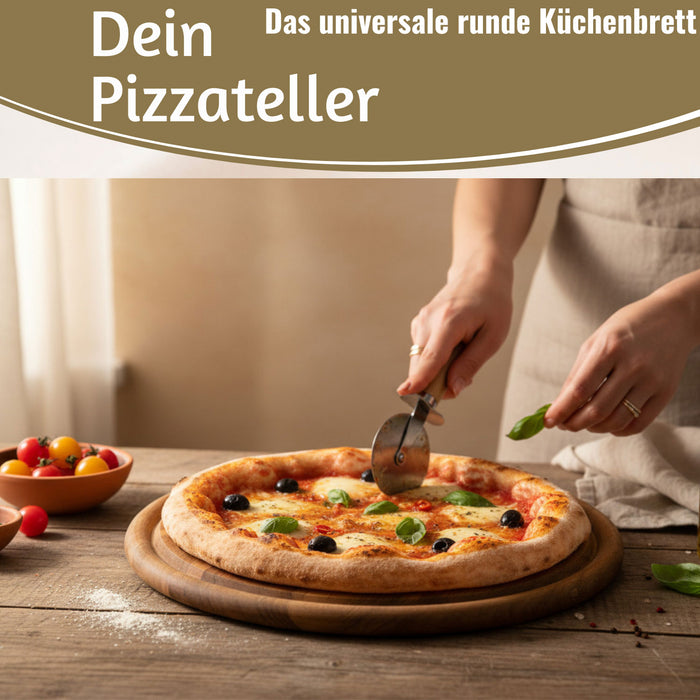 KI-generiertes Bild,XL Holz Fleischteller Servierteller 30cm Akazie Rund Schneidebrett Vesperbrett