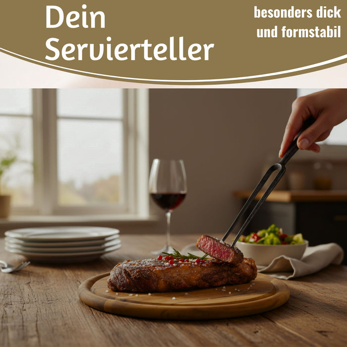 Holz Fleischteller Servierteller 25cm Akazie Rund Schneidebrett Vesperbrett