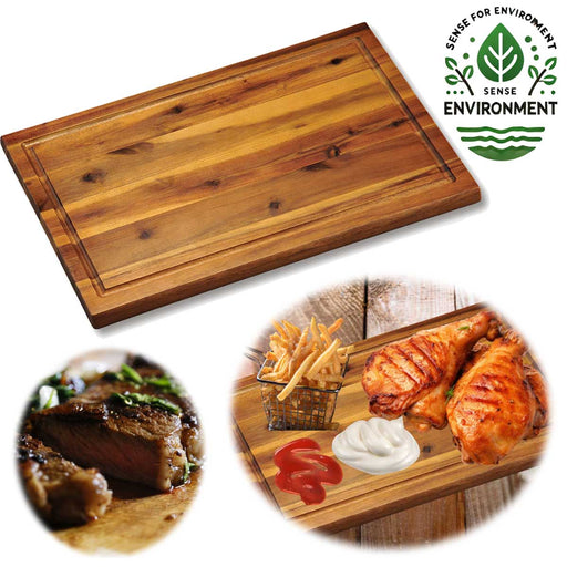 Profi Holz Schneidebrett Akazie 40x26x1,5cm Saftrille Küchenbrett Tranchierbrett