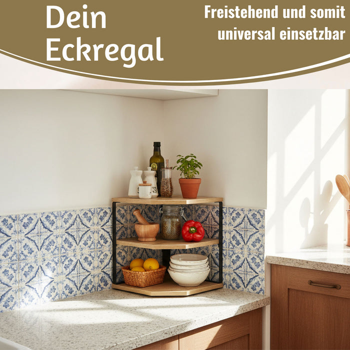 KI-generiertes Bild,Küchenregal Eckregal Holz 27x25cm Metall stehend Aufbewahrungsregal Gewürzregal