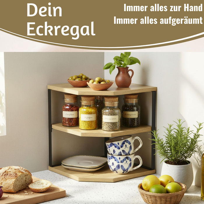 KI-generiertes Bild,Küchenregal Eckregal Holz 27x25cm Metall stehend Aufbewahrungsregal Gewürzregal