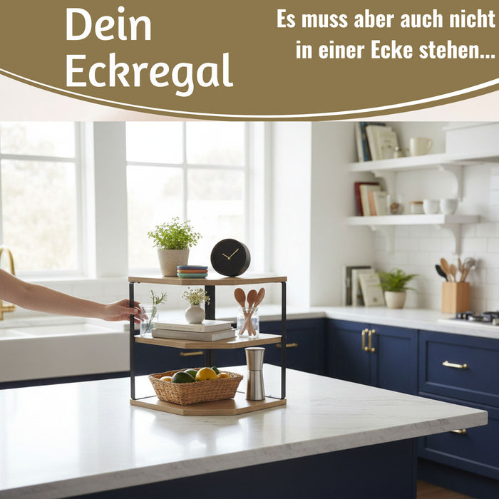 KI-generiertes Bild,Küchenregal Eckregal Holz 27x25cm Metall stehend Aufbewahrungsregal Gewürzregal