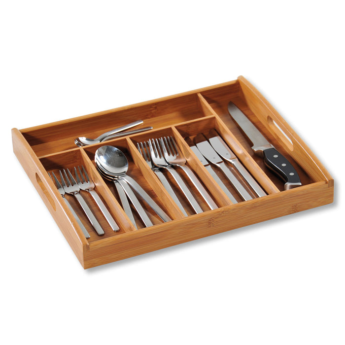 Besteckkasten Holz 38cm 6 Fächer Bambus Schubladeneinsatz Besteckbox mit Griffen