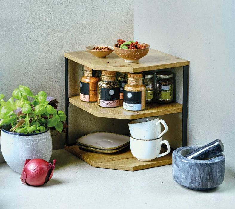 Küchenregal Eckregal Holz 27x25cm stehend Aufbewahrungsregal Gewürzregal