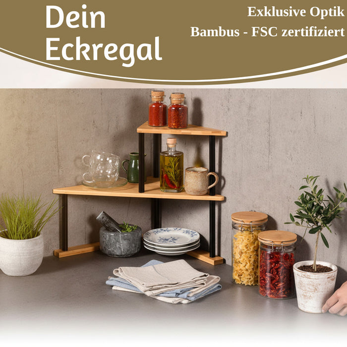 Holz Küchenregal Eckregal 39x52cm Metall stehend Aufbewahrungsregal Gewürzregal