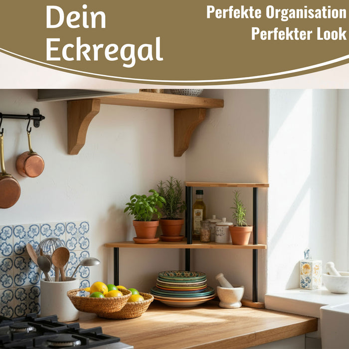 KI-generiertes Bild,Holz Küchenregal Eckregal 39x52cm Metall stehend Aufbewahrungsregal Gewürzregal