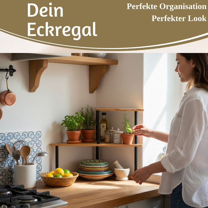Holz Küchenregal Eckregal 39x52cm Metall stehend Aufbewahrungsregal Gewürzregal