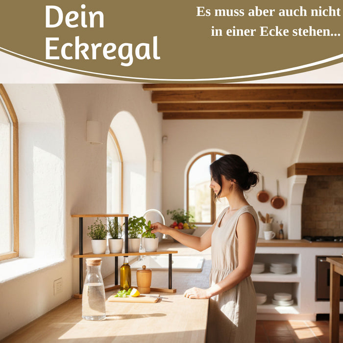Holz Küchenregal Eckregal 39x52cm Metall stehend Aufbewahrungsregal Gewürzregal