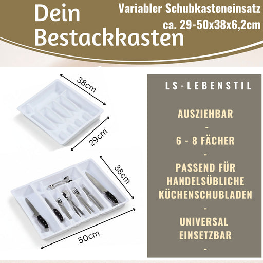 KI-generiertes Bild,Schubladeneinsatz Besteckkasten 29-50cm Weiß ausziehbar Besteckbox Organizer