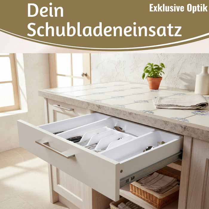 KI-generiertes Bild,Schubladeneinsatz Besteckkasten 29-50cm Weiß ausziehbar Besteckbox Organizer