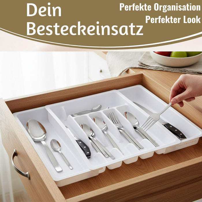 Schubladeneinsatz Besteckkasten 29-50cm Weiß ausziehbar Besteckbox Org — LS-LebenStil