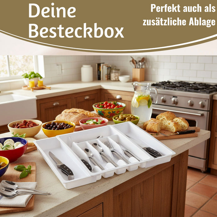 Schubladeneinsatz Besteckkasten 29-50cm Weiß ausziehbar Besteckbox Org — LS-LebenStil