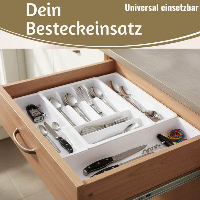 Schubladeneinsatz Besteckkasten 29-50cm Weiß ausziehbar Besteckbox Org — LS-LebenStil