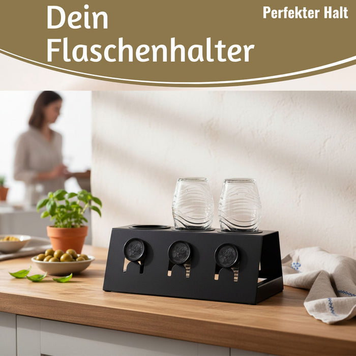 Metall Flaschenständer Schwarz passend für 3 Sodastream Flaschen Abtropfschale