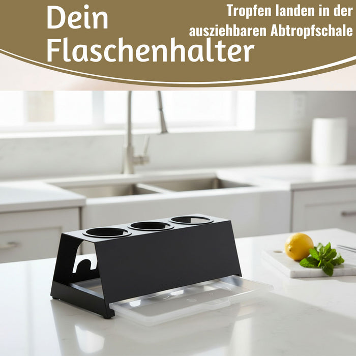 Metall Flaschenständer Schwarz passend für 3 Sodastream Flaschen Abtropfschale