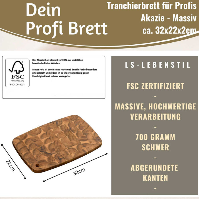 KI-generiertes Bild,Profi Holz Schneidebrett Stirnholz 32cm Akazie Küchenbrett Tranchierbrett
